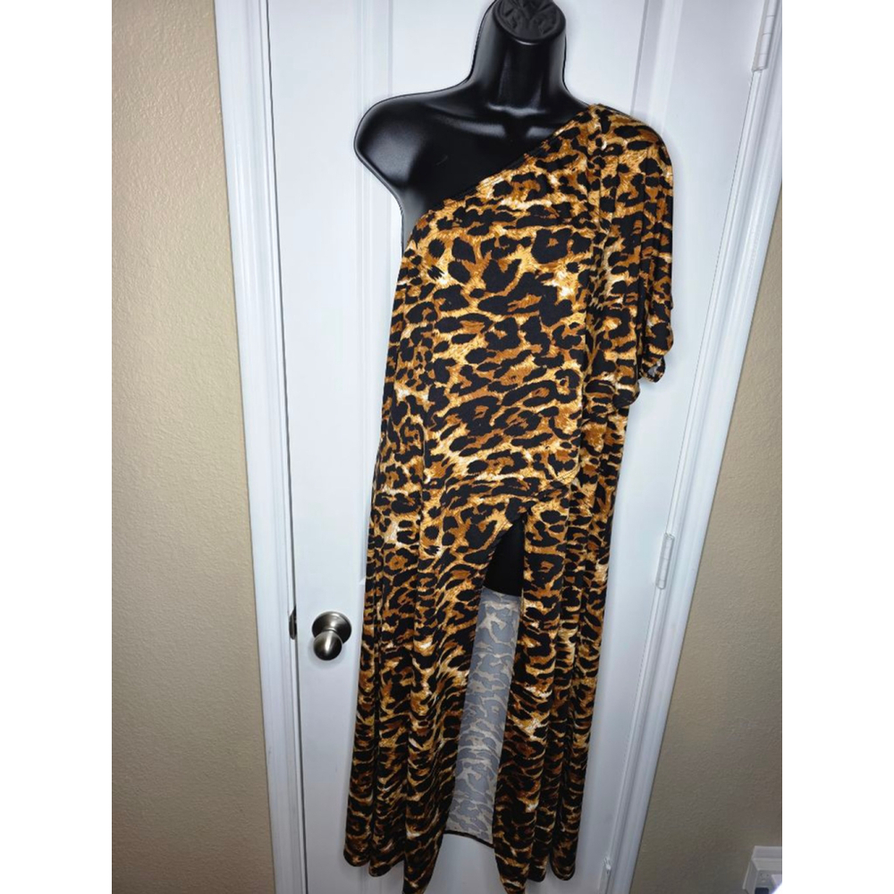 Ashley Stewart Plus Leopard Print One-Shoulder Tunic Women's 18/20 Brown/Black - Picture 2 of 4